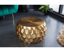 Dizajnový orientálny konferenčný stolík Himare krúhleho tvaru zlatej farby z kovu 70cm