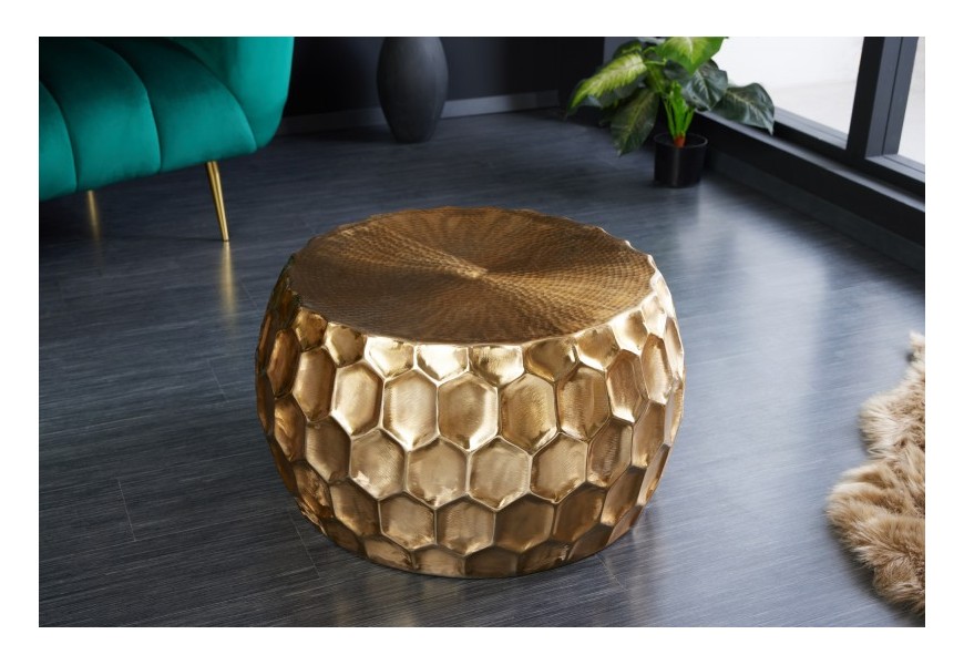 Luxusný zlatý konferenčný stolík Himare v orientálnom štýle s okrúhlou kovovou konštrukciou