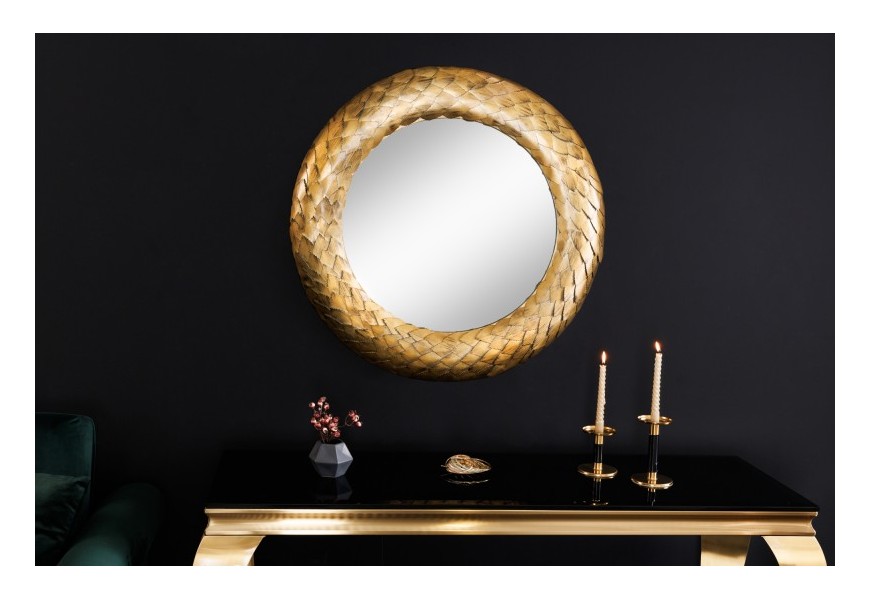 Luxusné antické nástenné zrkadlo Rammstein so zlatým kovovým rýmom s jemným zdobením