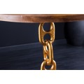 Dizajnový okrúhly príručný stolík Belime Gold s ozdobnou zlatou konštrukciou z kovu a mangovou vrchnou doskou 54cm
