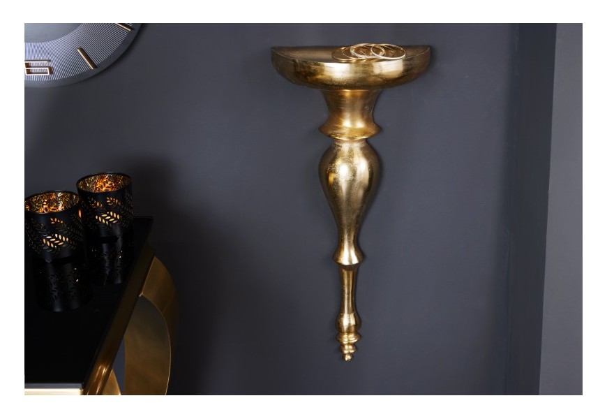 Dizajnová orientálna závesná polička Persephone z kovu zlatej farby s ozdobnou konštrukciou