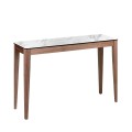 Luxusný konzolový stolík Vita Naturale z hnedého dyhovaného dreva s porcelánovou vrchnou doskou v prevedení biely mramor