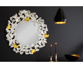 Dizajnové glamour nástenné zrkadlo Ginko s ozdobným kovovým rámom z listov ginka striebornej farby 95cm