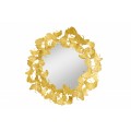 Glamour okrúhle nástenné zrkadlo Ginko v zlatom prevedení s ozdobným kovovým rámom z listov ginka 70cm