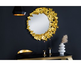 Dizajnové glamour nástenné zrkadlo Butterfly s okrúhlym kovovým rámom zlatej farby s motýlím zdobením 80cm