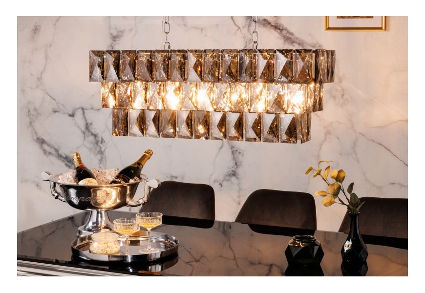 Luxusná závesná lampa Leontin z kovu a kriištáľu striebornej farby 127cm