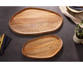 Moderný set dvoch okrúhlych drevených tácok Amanita II z mangového masívu hnedej farby 
