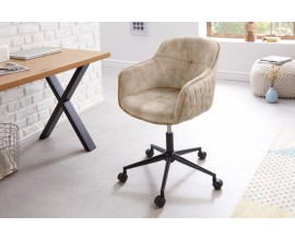 Dizajnová moderná kancelárska stolička Tapiq s béžovým zamatovým čalúnením na koliečkach 81-90cm