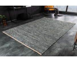 Moderný obdĺžnikový koberec Mare z modrých kožených a konopných vlákien