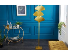 Dizajnová glamour stojaca lampa Ginko zlatej farby z kovu s ozdobnými listami ginka 160cm