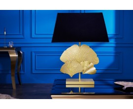 Dizajnová glamour stolná lampa Ginko so zlatou kovovou podstavou a okrúhlym čiernym tienidlom 60cm
