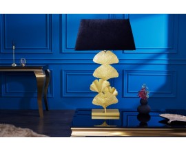 Glamour dizajnová stolná lampa Ginko so zlatou kovovou ozdobnou podstavou a čiernym tienidlom 78cm