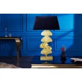 Dizajnová art deco stolná lampa Ginko zlatej farby z kovu s čiernym textilným tienidlom
