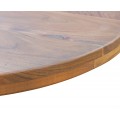 Industriálny oválny jedálenský stôl Delia z akáciového dreva hnedej farby a s čiernymi prekríženými nohami z kovu 210cm