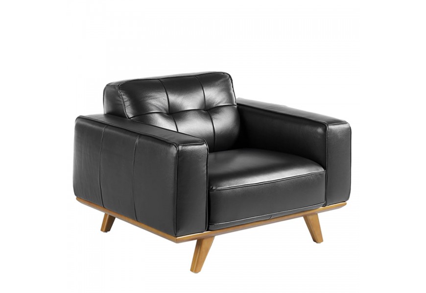 Luxusné čierne kreslo Vita naturale v modernom štýle z čalúnením z pravej kože a masívnymi nožičkami