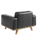 Kvalitné čierne čalúnenie moderného kresla Vita Naturale z pravej kože s vertikálnym prešívaním