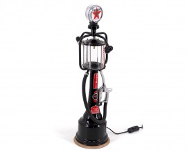 Dizajnová retro stolná lampa Apoca čiernej farby s dekoratívnou benzínovou pumpičkou 68cm