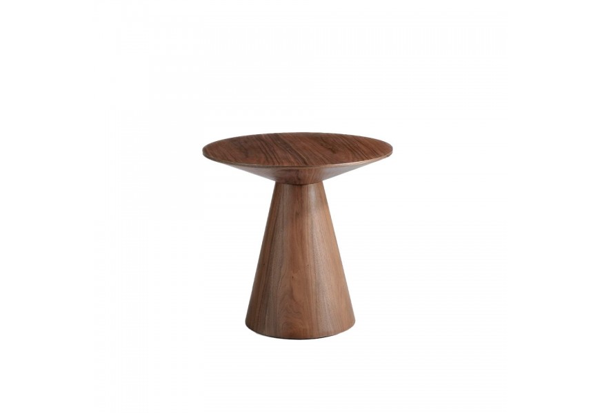 Moderný okrúhly príručný stolík Vita Naturale s konštrukciou z dyhovaného dreva v hnedej farbe