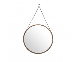 Moderné okrúhle závesné zrkadlo Vita Naturale s dreveným rámom v hnedej farbe