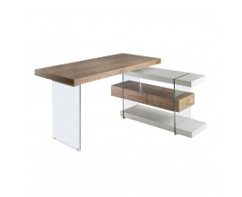 Moderný kancelársky stôl Vita Naturale zo skla s drevenými doskami 140cm 
