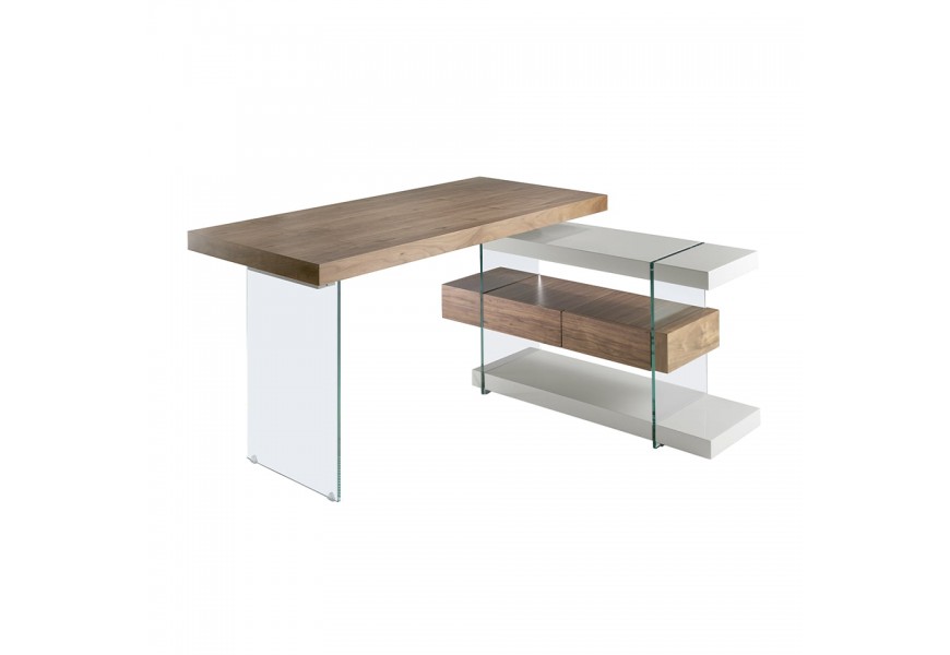 Luxusný kancelársky stôl Vita Naturale v modernom štýle s konštrukciou zo skla s doskami z dreva
