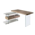 Moderný dizajnový kancelársky stôl Vita Naturale z orechovej dyhy s perleťovo sivýmy lakovanými policami