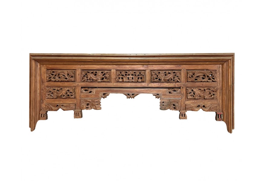 Rustikálne masívne čelo postele Merida s detailným ručným vyrezávaním hnedej farby 210cm