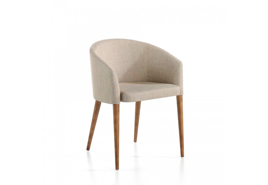Dizajnová jedálenská stolička Vita Naturale krémová s textilným čalúnením a nožičkami z masívneho dreva