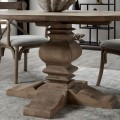 Masívny drevený okrúhly jedálenský stôl Fratemporain vo vidieckom štýle s ručným vyrezávaním v klasickom štýle na mohutnej nohe s členením