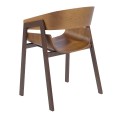 Hnedé vyhotovenie jedálenskej stoličky Vita Naturale z dyhy a kovu doplní zaoblená opierka a sedák