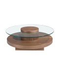 Moderné drevené prevedenie okrúhleho konferenčného stolíka Vita Naturale s doskou z tvrdeného skla