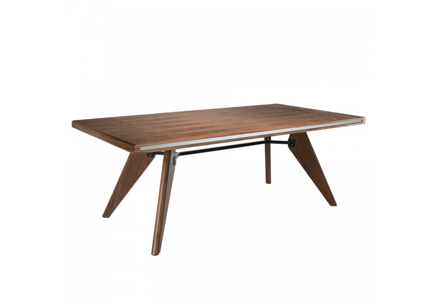 Luxusný obdĺžnikový jedálenský stôl Vita Naturale s čiernou kovovou konštrukciou a zrkadlovým dekorom moderný hnedý