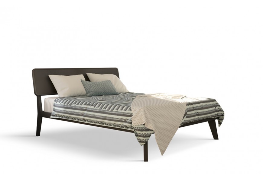 Moderná masívna posteľ Beliasso v tmavosivej farbe s podlhovastým dreveným čelom s oblými hranami 160x200cm