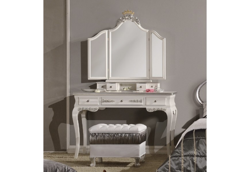 Luxusné barokové zrkadlo Alegro s bielym dekoratívnym rámom z masívneho dreva