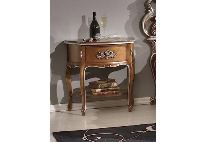 Luxusný rustikálny nočný stolík Belladonna z masívu s možnosťou výberu farebného prevedenia s ručným vyrezávaným zdobením