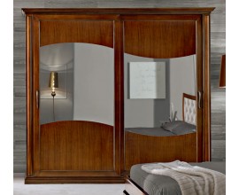 Šatníková skriňa Carpessio z dreveného masívu v klasickom štýle s dvomi posúvateľnými dverami so zrkadlami s uzavretým úložným priestorom s poličkami