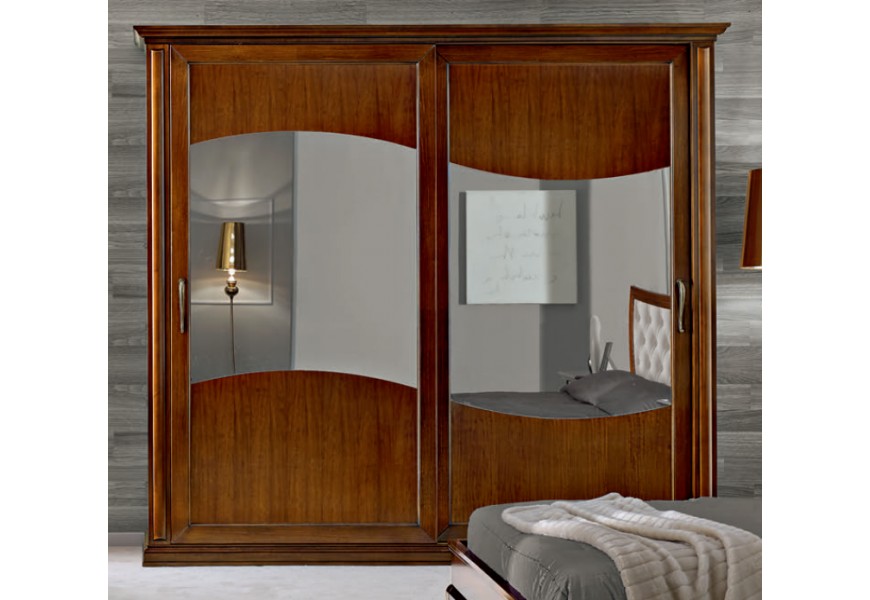 Klasická masívna šatníková skriňa Carpessio s dvomi posuvnými dverami so zrkadlami 290cm