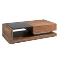 Moderný obdĺžnikový konferenčný stolík Vita Naturale z dyhovaného dreva s čiernym skleneným detailom hnedý