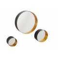 Čierno-zlatá závesná sada troch zrkadiel okrúhleho tvaru Marill v modernom art deco štýle s kovovými rámami presahujúcimi plochu zrkadla