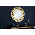 Moderné art deco zrkadlo Flovia okrúhleho tvaru v kovovom zlatom ráme zloženého z množstva zlatých lupeňov