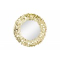 Art deco okrúhle závesné zrkadlo Flovia s kovovým zlatým rámom zloženým z množstva malých zlatých lupeňov