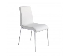 Luxusná jedálenská stolička Urbano z vegánskej kože s chrómovými kovovými nožičkami moderná biela