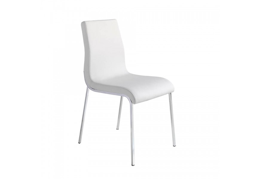 Luxusná jedálenská stolička Urbano z vegánskej kože s chrómovými kovovými nožičkami moderná biela