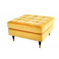Moderná zamatová taburetka Nefertiti žltej farby s prešívaním a čierno-zlatými nožičkami 80cm