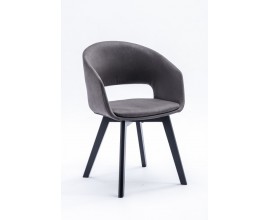 Dizajnová škandinávska jedálenská stolička Lena s tmavosivým poťahom z mikrovlákna a čiernymi drevenými nohami
