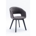 Dizajnová škandinávska jedálenská stolička Lena s tmavosivým poťahom z mikrovlákna a čiernymi drevenými nohami