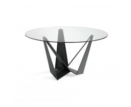 Luxusný okrúhly sklenený jedálenský stôl Urbano s výraznou matne čiernou lakovanou podnožou z nehrdzavejúcej ocele 150cm