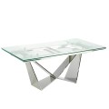 Moderný jedálenský stôl Urbano so sklenenou rozkladacou doskou a pochrómovanou dizajnovou podstaovu