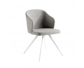 Moderná jedálenská stolička Urbano čalúnená sivou látkou s nohami z bielej epoxidovej ocele 82cm