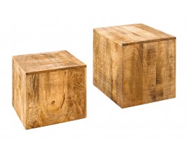 Set masívnych štvorcových príručných stolíkov Cascara z mangového dreva v hnedej farbe 45/40cm